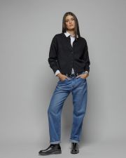 BLACK WOMEN'S KNITTED BUTTON CARDIGAN