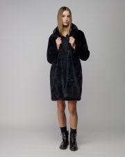 BLACK WOMEN'S LONG FAUX FUR COAT