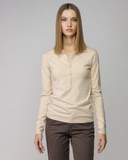 BEIGE WOMEN'S LONG SLEEVE POLO SHIRT